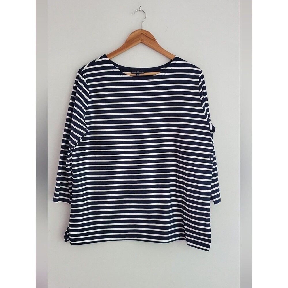 Nursing Queen Navy & White Striped Quarter Sleeve nursing Top Size XL